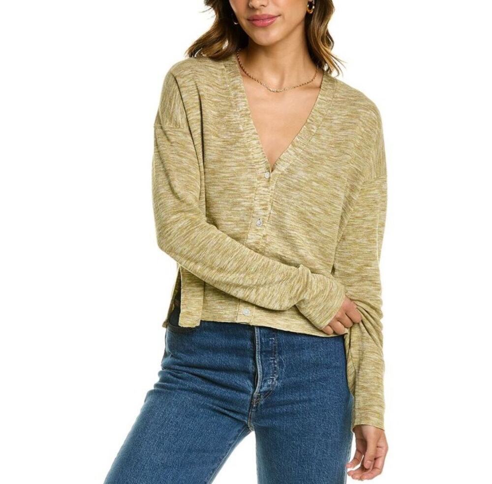 Theory Linen Blend Hanalee Button Cardigan SZ M Minimalist Neutral Light Knit